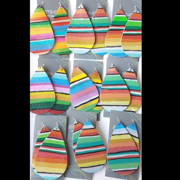 Serape Stripe Earrings Handmade Leather Jewelry - Picture 7 of 9